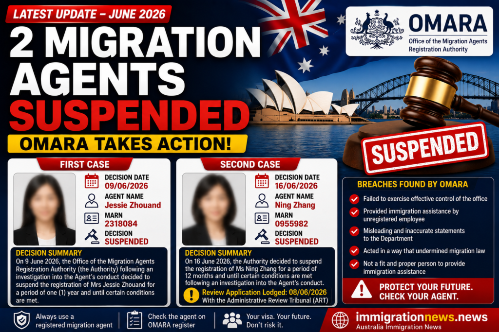 2 Australian Migration Agents Suspended by OMARA in June 2026